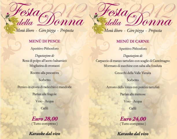 Menu per la festa della Donna 2012